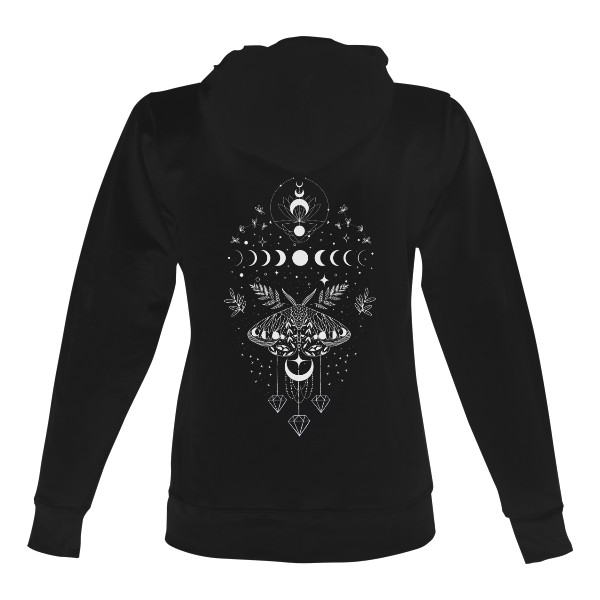 Dámská mikina s kapucí s potiskem BOHO můra a diamanty
